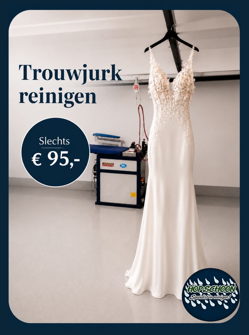 Trouwjurk Trouwjapon professioneel laten reinigen bij Wasserij Hop Schoon in Nijkerk.